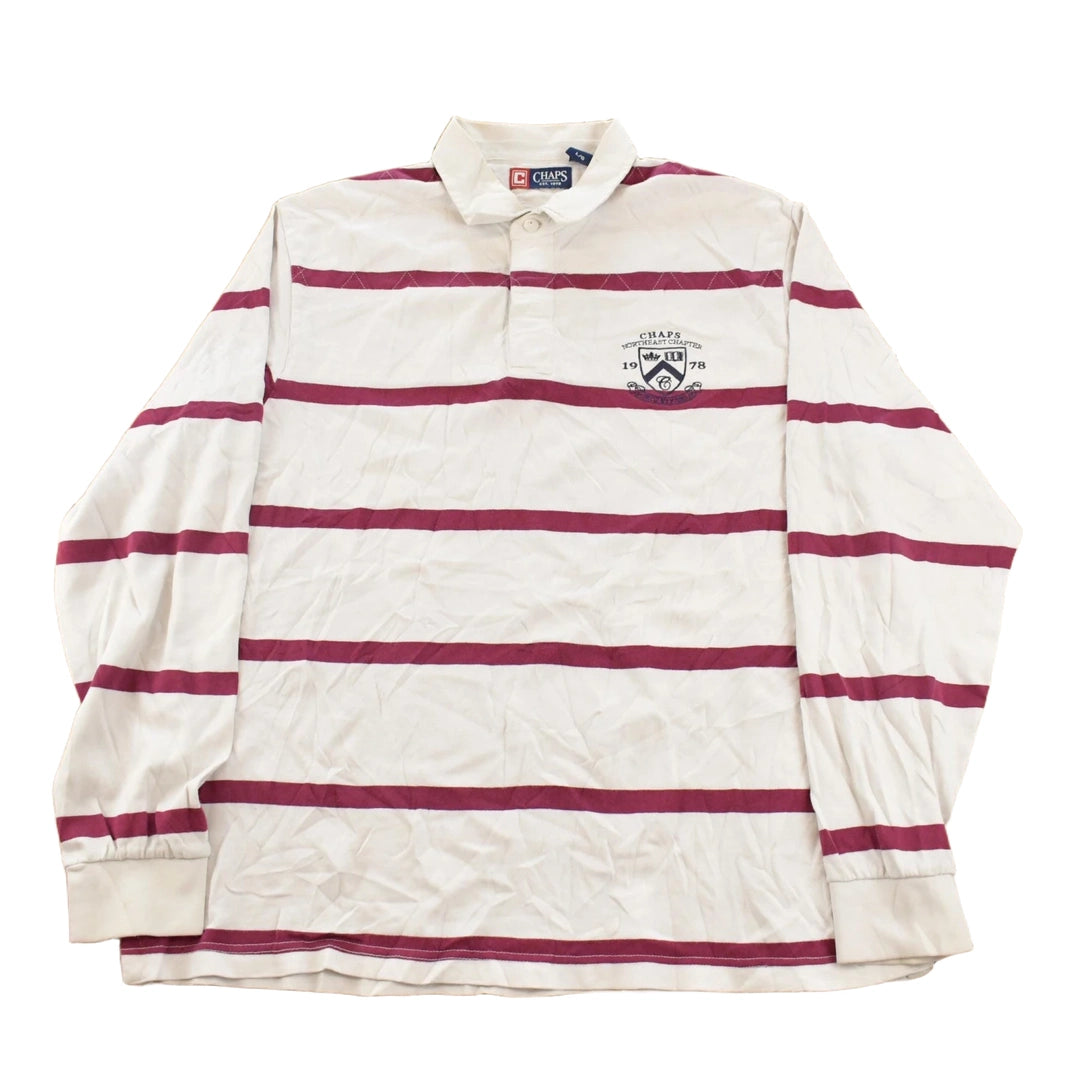 Vintage 2000s Chaps Striped Embroidered Rugby Long Sleeve Polo Shirt Men's L