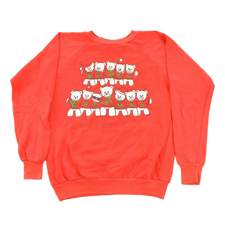 Vintage 1990s Beary Christmas Cute Teddy Bear Christmas Graphic Raglan Crewneck Sweatshirt Men's S