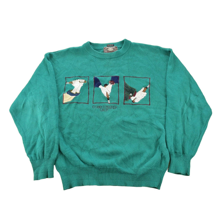 Vintage 1990s Check Mark Championship Grip Golf Embroidered Knit Sweater Men's XL