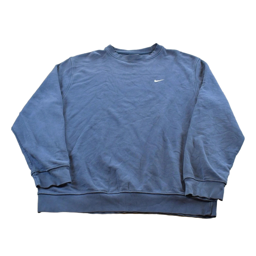 Vintage Y2K Nike Embroidered Mini Swoosh Blue Crewneck Sweatshirt Men's XL