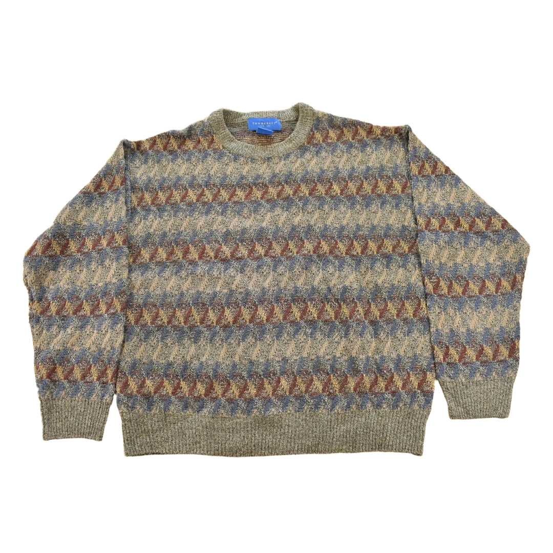 Vintage 1990s Towncraft Knit Geometric Pattern Crewneck Sweater Mens L