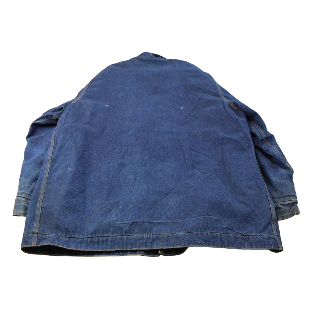 Vintage 1980s Roebucks Blanket Lined Denim Chore Jacket Men's 2XL