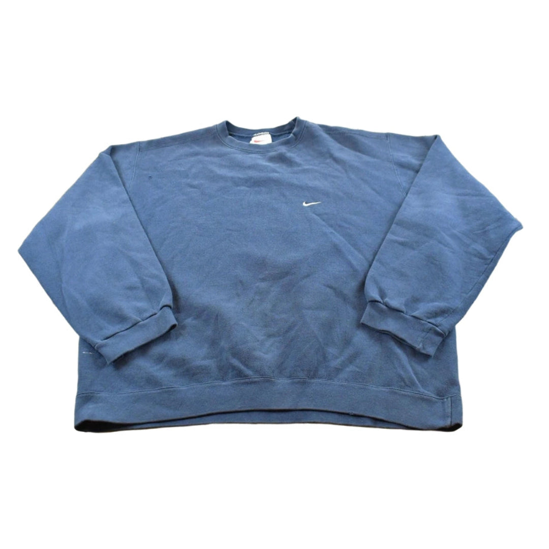 Vintage 1990s Nike Embroidered Mini Swoosh Blue Crewneck Sweatshirt Men's XL