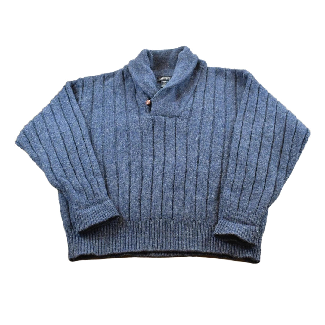 Vintage 1980s Lands' End Shawl Collar Heavyweight Wool Cable Knit Sweater Men's XL