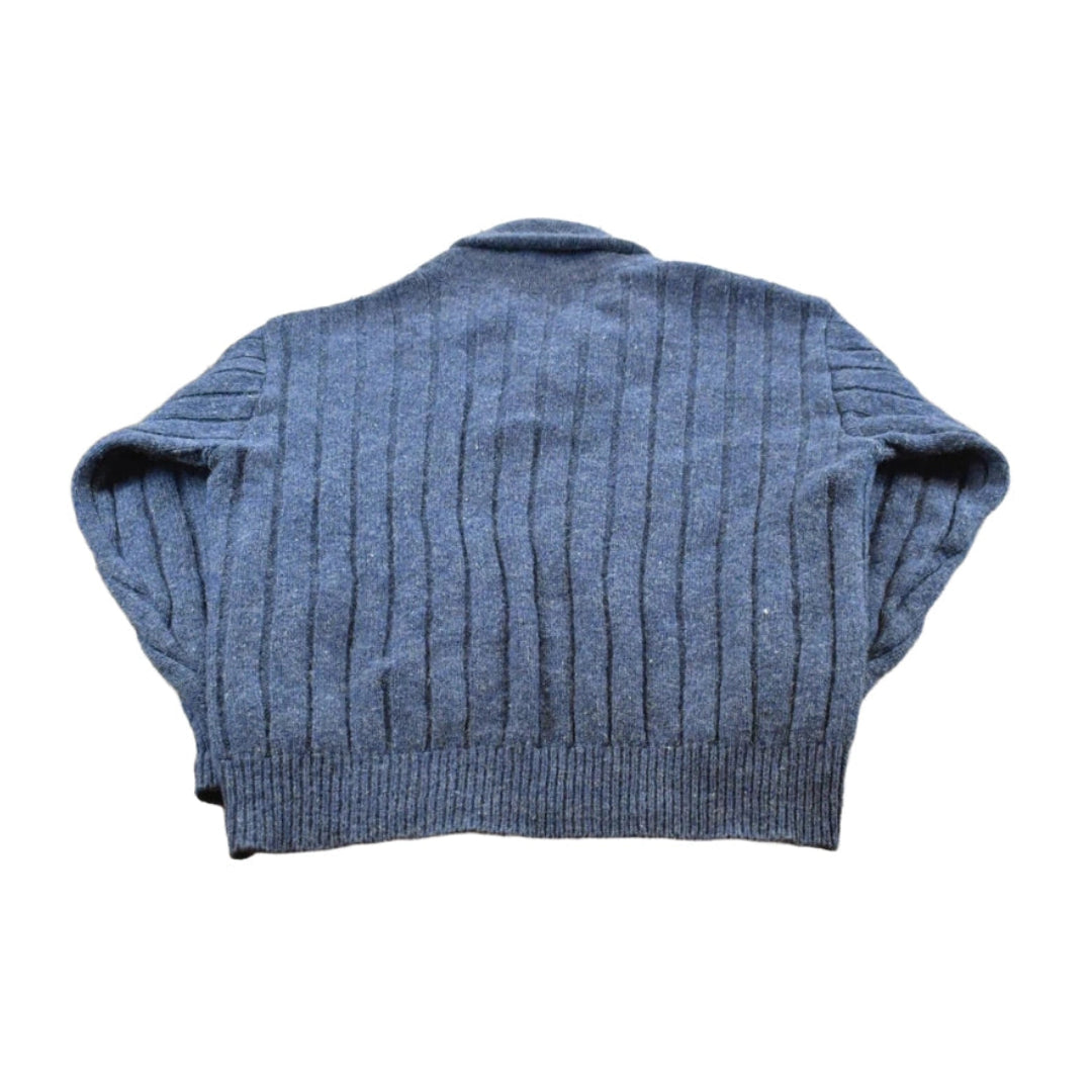 Vintage 1980s Lands' End Shawl Collar Heavyweight Wool Cable Knit Sweater Men's XL