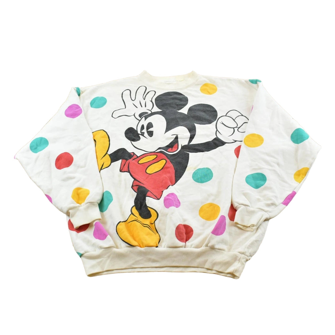 Vintage 1980s Walt Disney Mickey Mouse Polka Dots Crewneck Sweatshirt Men's M