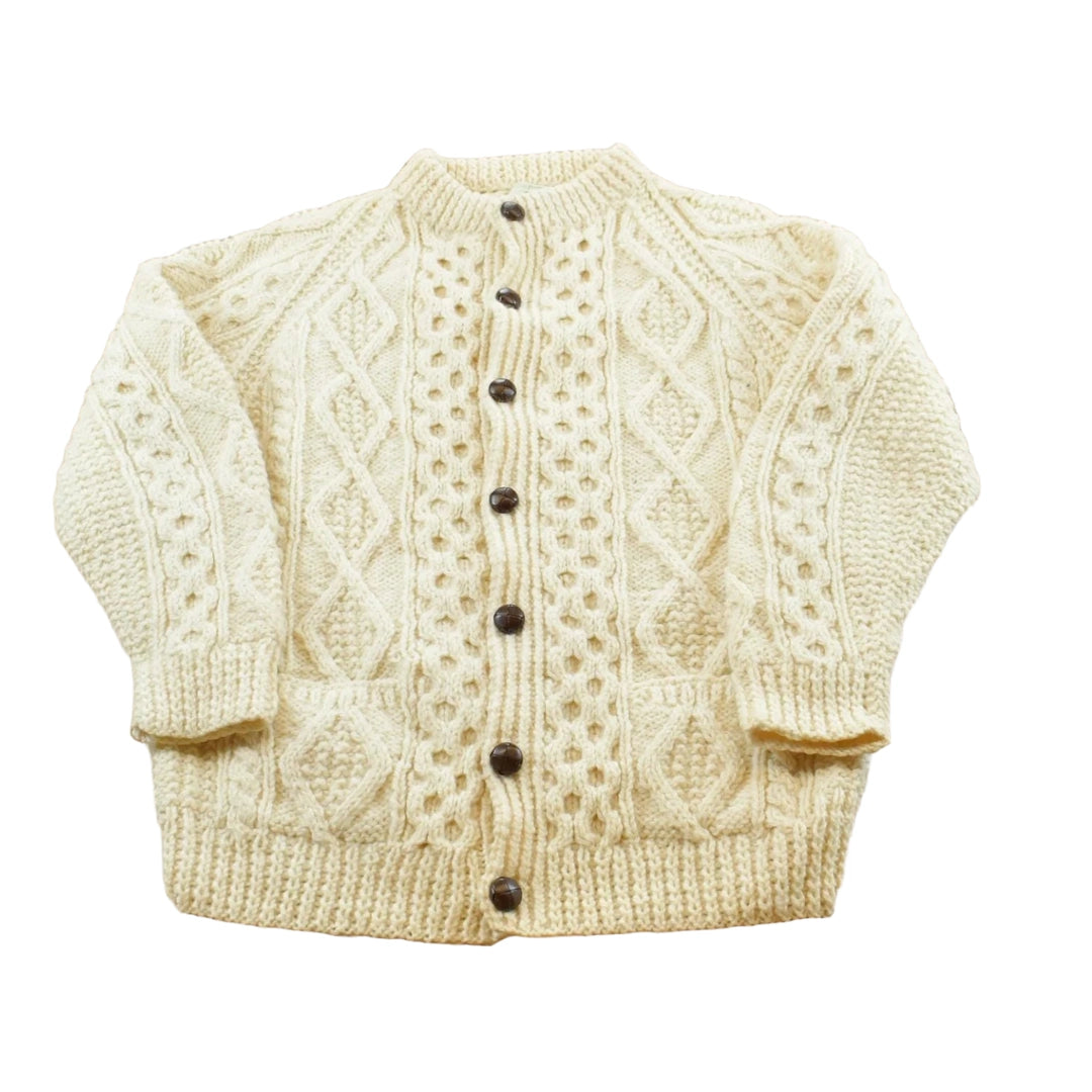 Vintage 1980s Alana Wool Cable Knit Button Up Cardigan Sweater Women's S