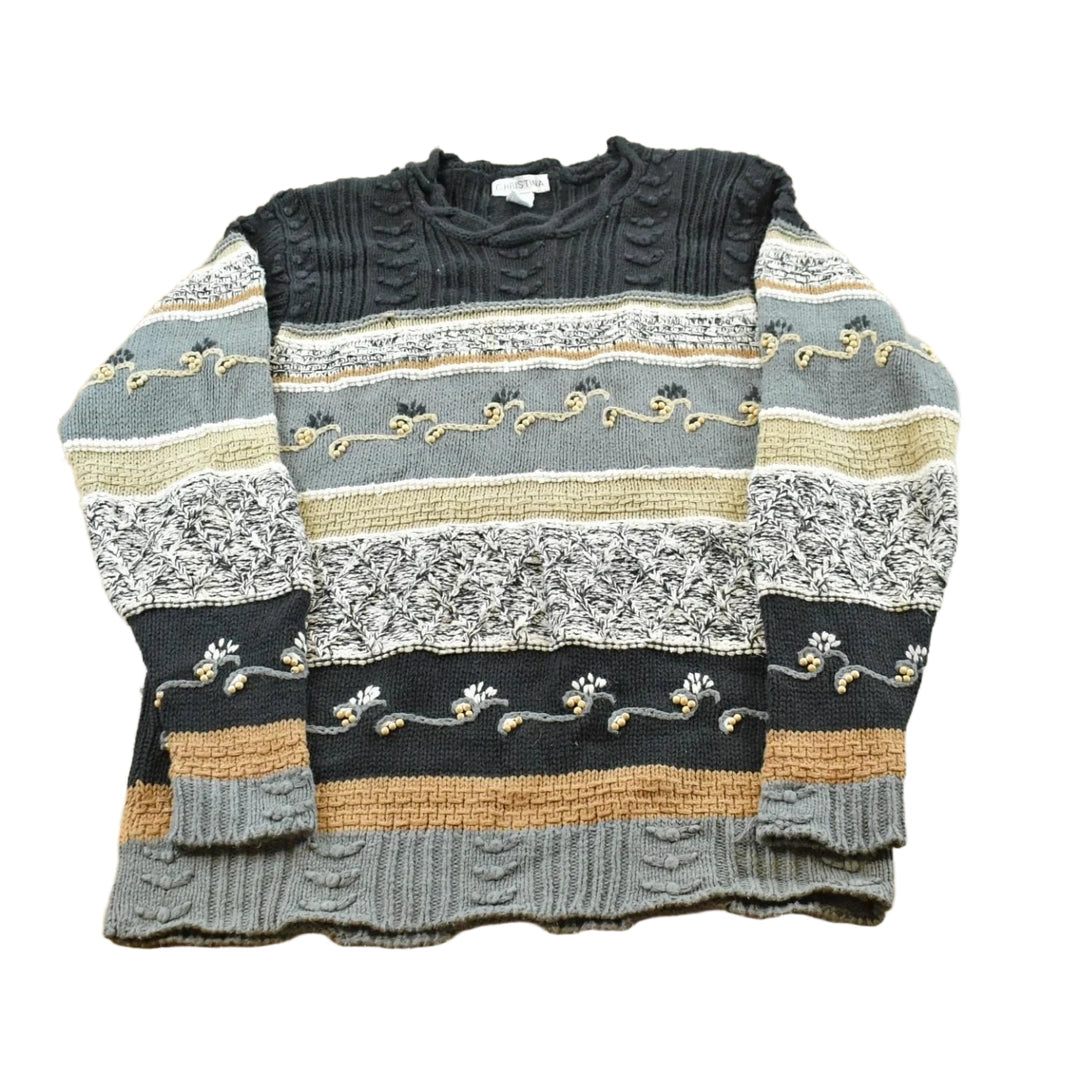 Vintage 1990s Christina Embroidered Cotton Knit Floral Sweater Women's S