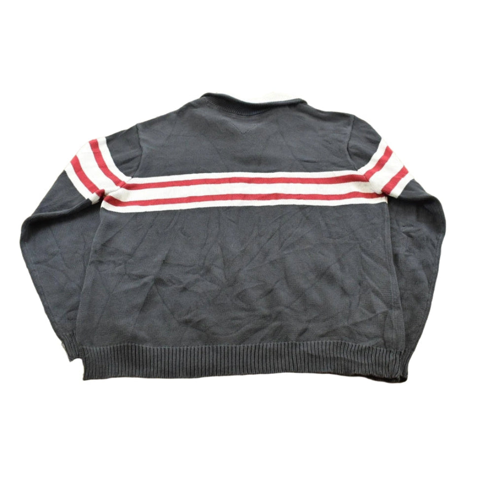 Vintage 1990s Tommy Hilfiger Striped Quarter Zip Knit Sweater Men's L