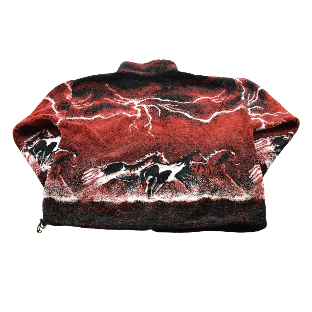Vintage 1990s Isle Bay Horse Animals Graphic All Over Print Zip Up Fleece Sweater Men's XL