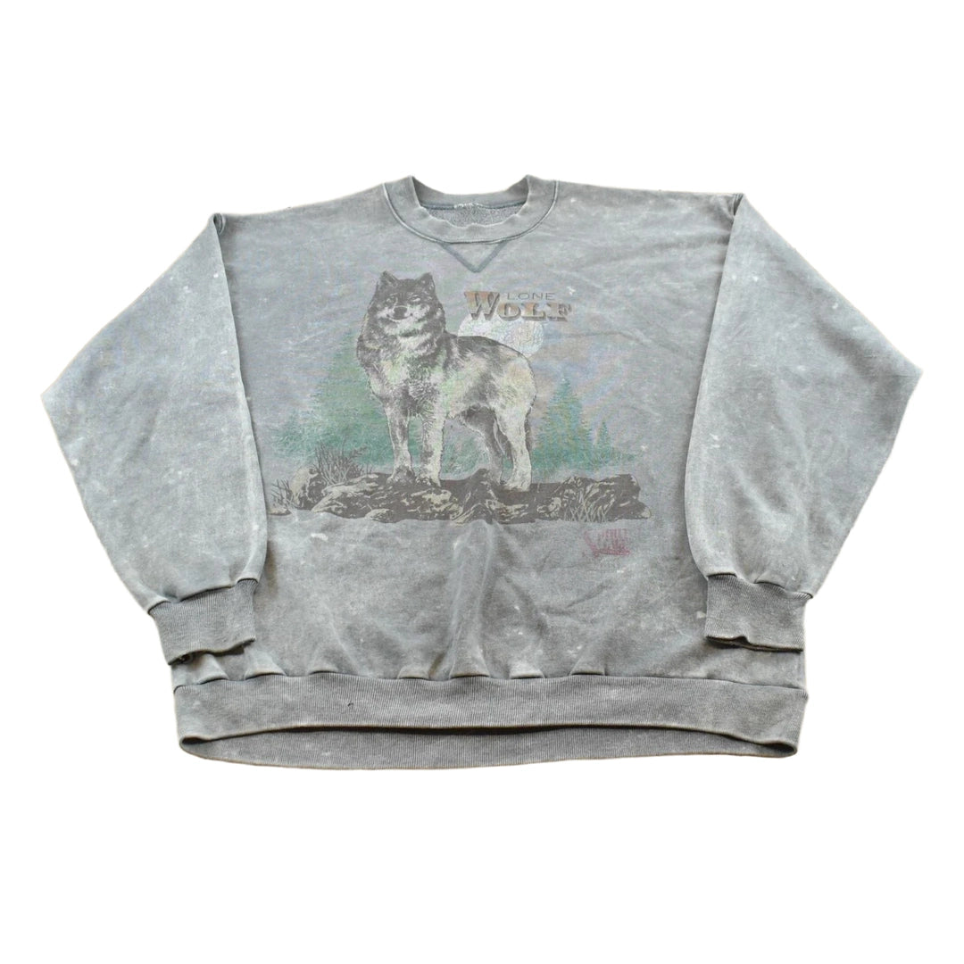 Vintage 1990s Lone Wolf Crewneck Sweatshirt Men's L