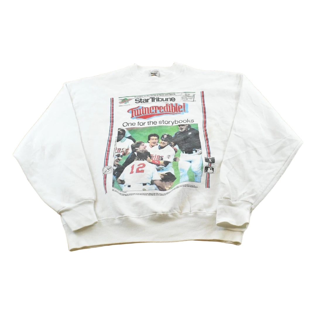 Vintage 1991 Minnesota Twins World Series Newspaper MLB Baseball Crewneck Sweatshirt Men's L
