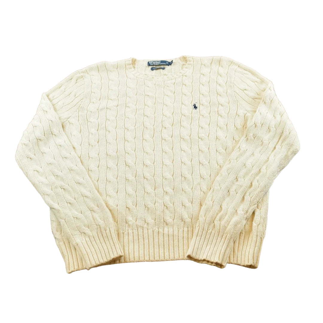 Vintage 1990s Polo Ralph Lauren Cable Knit Pima Cotton Crewneck Sweater Men's L
