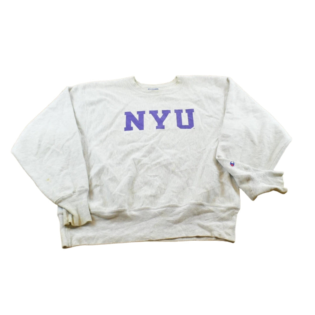 Vintage 1990s NYU Champion Reverse Weave Crewneck Sweatshirt Men's L