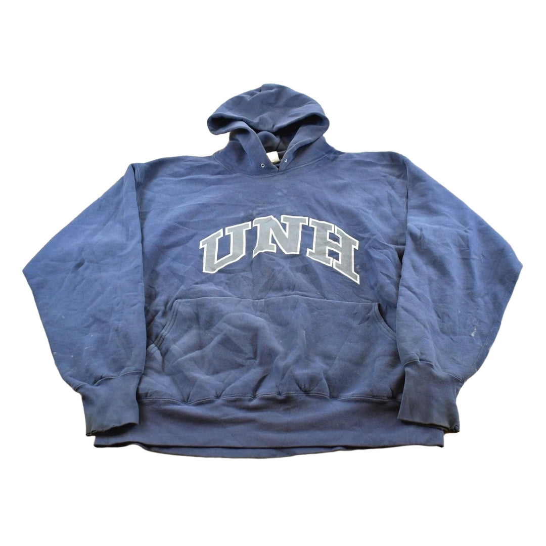 Vintage 1990s University of New Hampshire UNH Lee Cross Grain Reverse Weave Style Hoodie Sweatshirt Men's 2XL