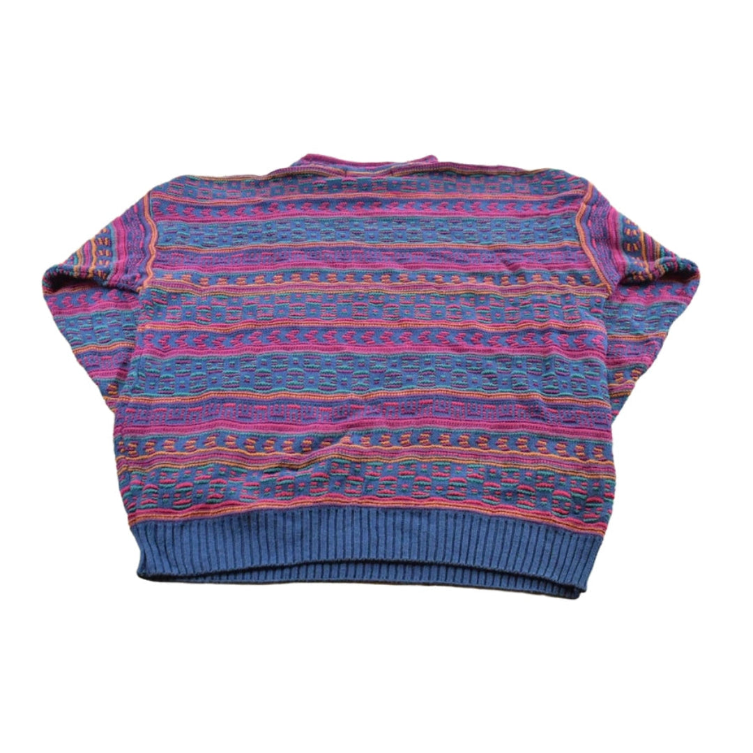 Vintage 1990s Crossings Knit Abstract Pattern Striped Crewneck Sweater Men's L