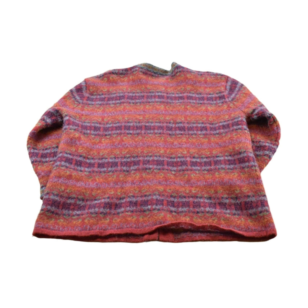 Vintage 1980s Nordic Design Striped Wool Knit Button Up Cardigan Sweater Women's 2XL