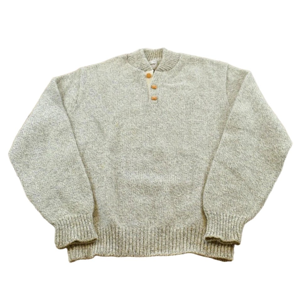 Vintage 1980s Campus Wool Knit Henley Collar Sweater Men's M