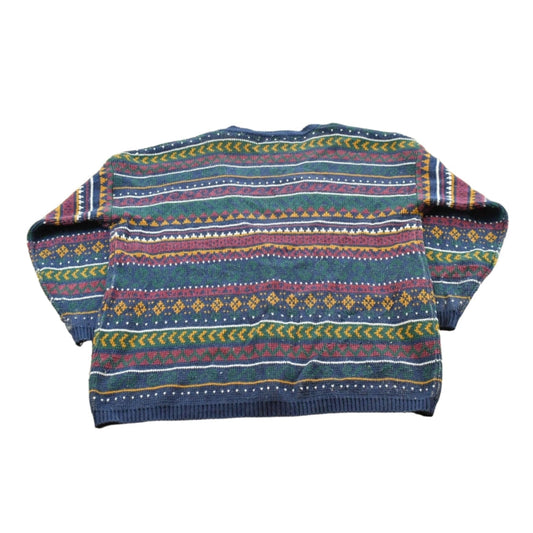 Vintage 1980s Maggie Lawrence Striped Acrylic Knit Cardigan Sweater Women's XL