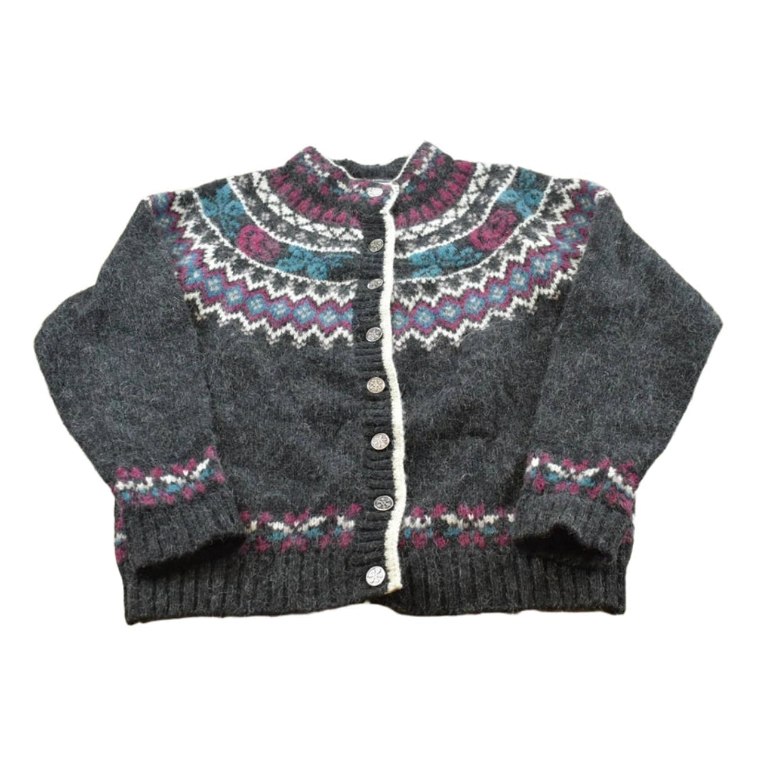 Vintage 1990s Woolrich Abstract Wool Knit Button Up Cardigan Sweater Women's L