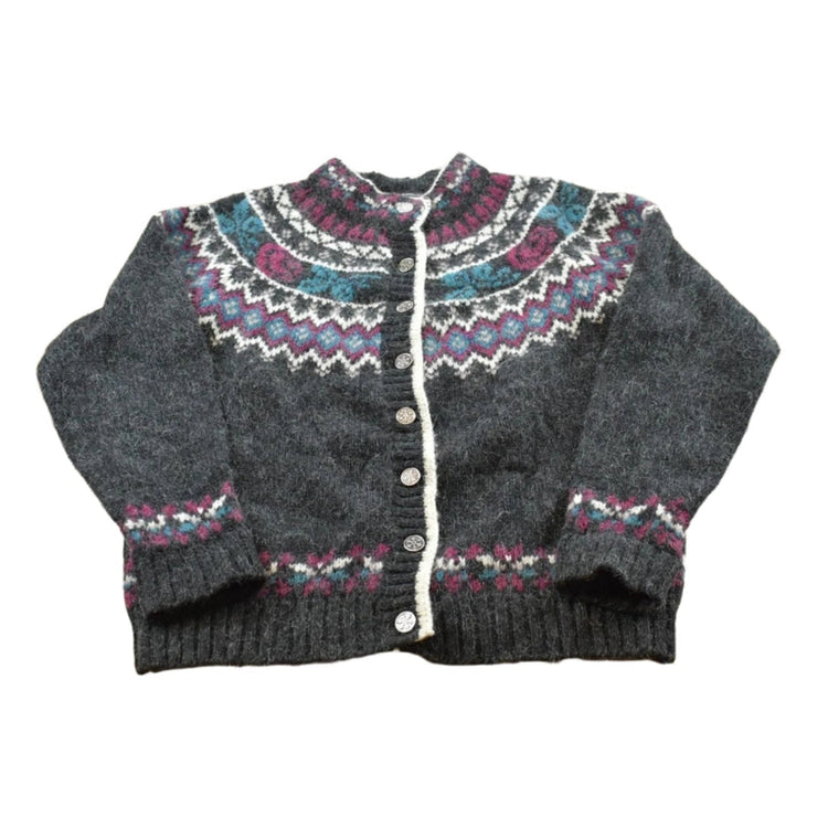 Vintage 1990s Woolrich Abstract Wool Knit Button Up Cardigan Sweater Women's L