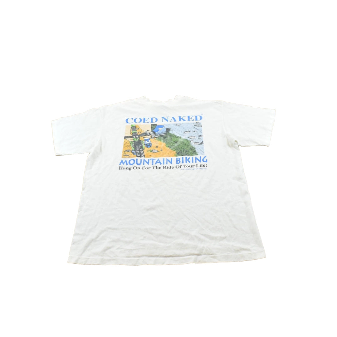 Vintage 1990s Coed Naked Mountain Biking T-Shirt Men's L