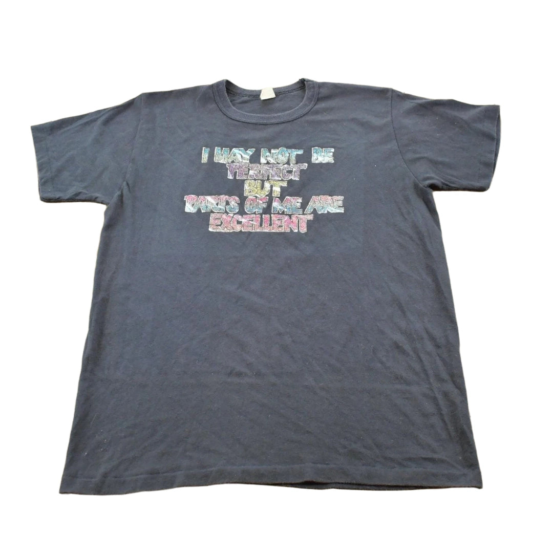 Vintage 1980s I May Not Be Perfect But Parts Of Me Are Excellent Iron On Transfer Graphic T-Shirt Men's M