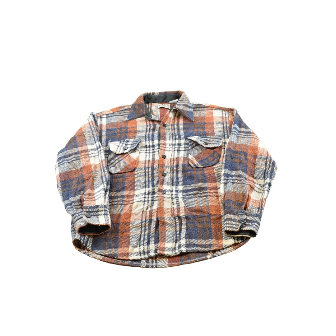 Vintage 1980s Campus CPO Wool Blend Plaid Flannel Button Up Shirt Men's L