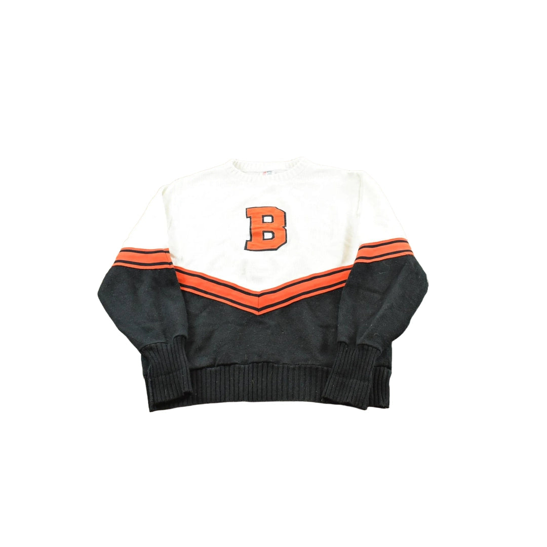 Vintage 1980s Embroidered B Cheerleading Acrylic Knit Crewneck Sweater Women's L
