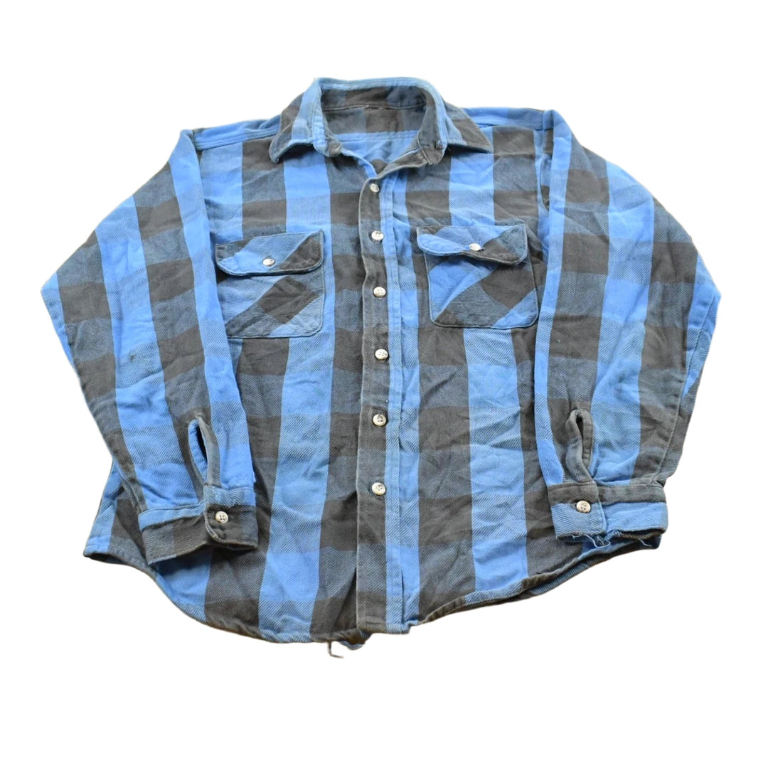 Vintage 1990s Blue Buffalo Check Plaid Flannel Button Up Shirt Men's M