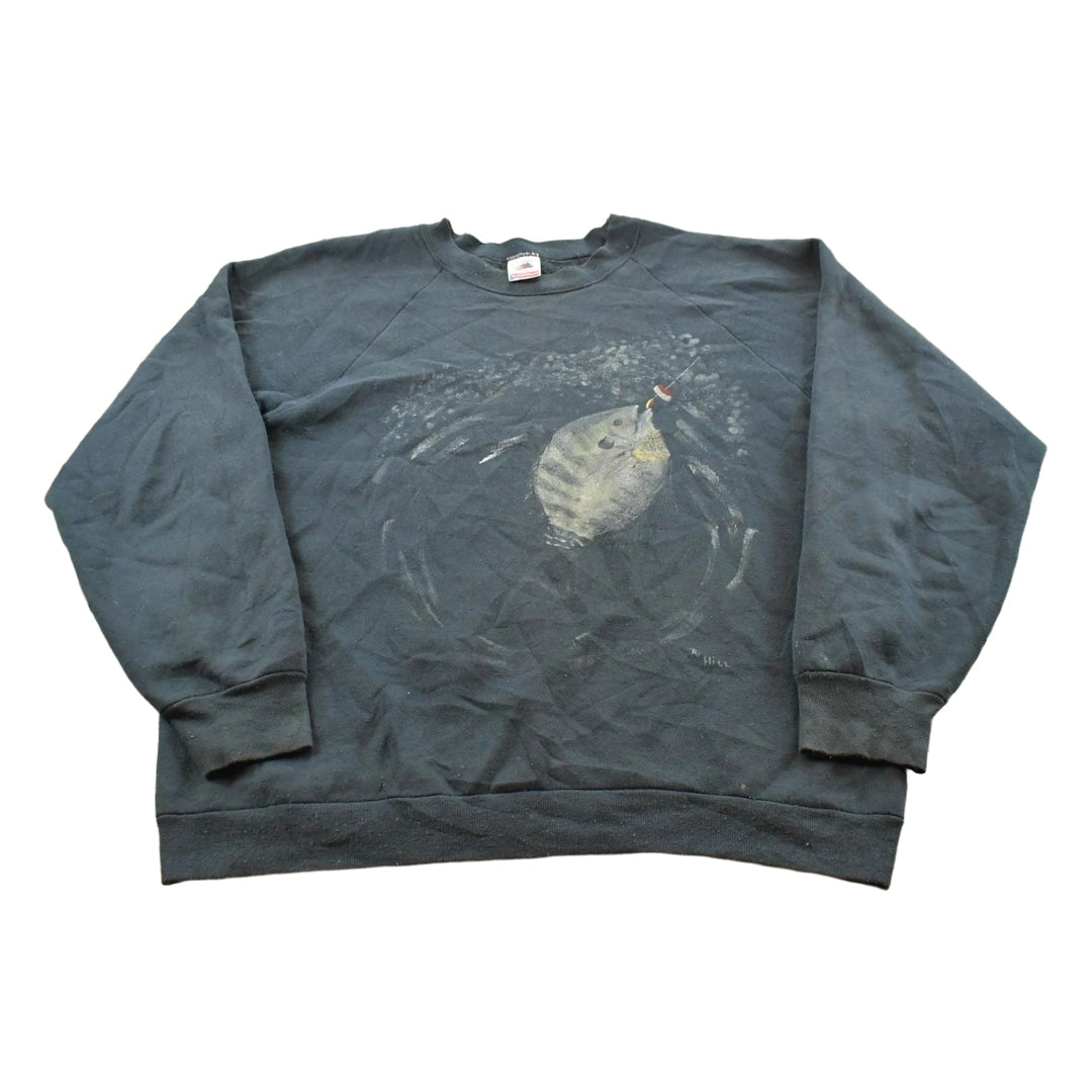 Vintage 1980s Fishing Raglan Souvenir Crewneck Sweatshirt Men's M