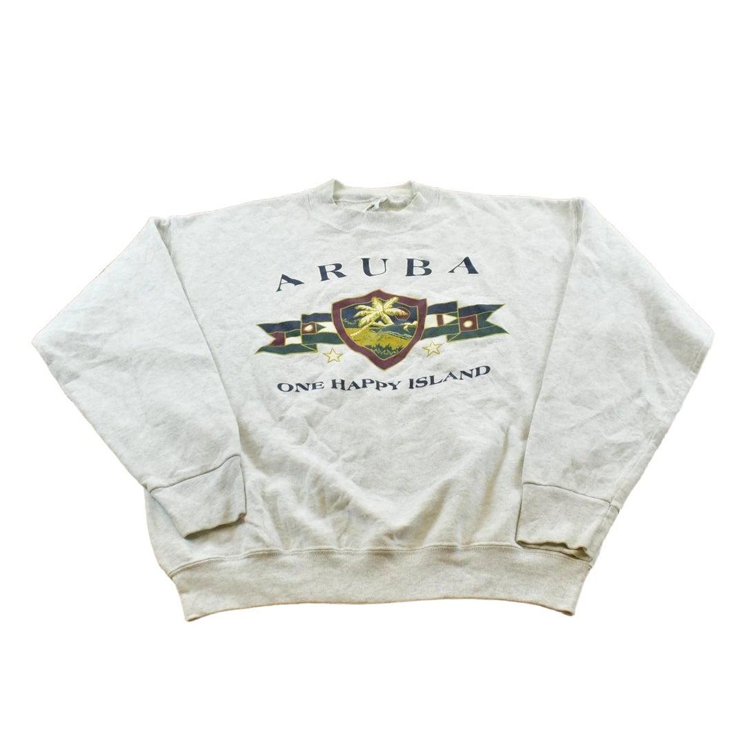 Vintage 1990s Aruba One Happy Island Graphic Travel Crewneck Sweatshirt Men's M