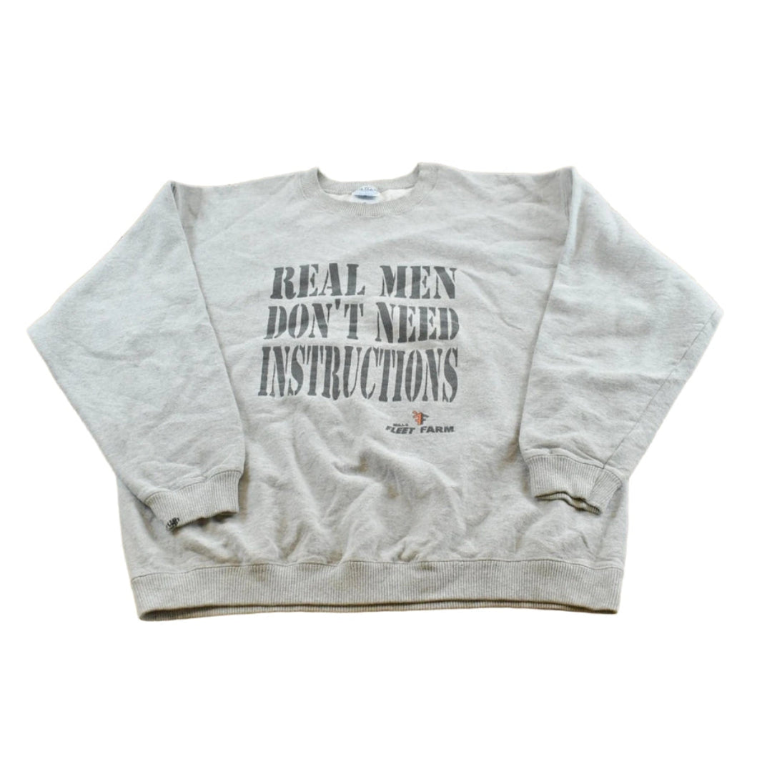 Vintage 1990s Men Don't Need Instructions Mills Fleet Farm Farming Funny Promotional Souvenir Crewneck Sweatshirt Men's M