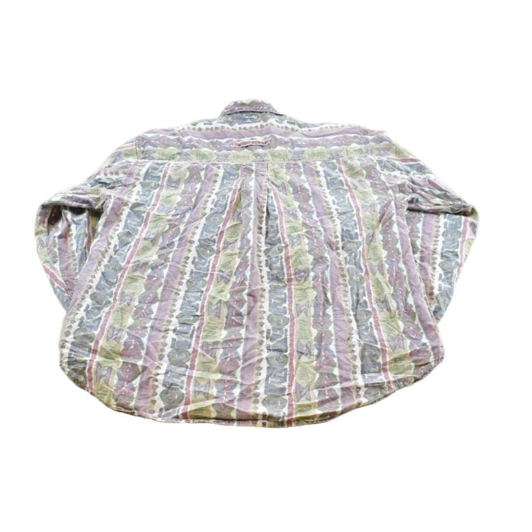 Vintage 1990s Kyoto Kasuals Striped Abstract Pattern Button Up Blouse Shirt Women's M
