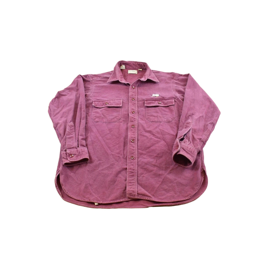 Vintage 1990s L.L. Bean Maroon Chamois Cloth Embroidered Fly Fishing Button Up Shirt Men's L