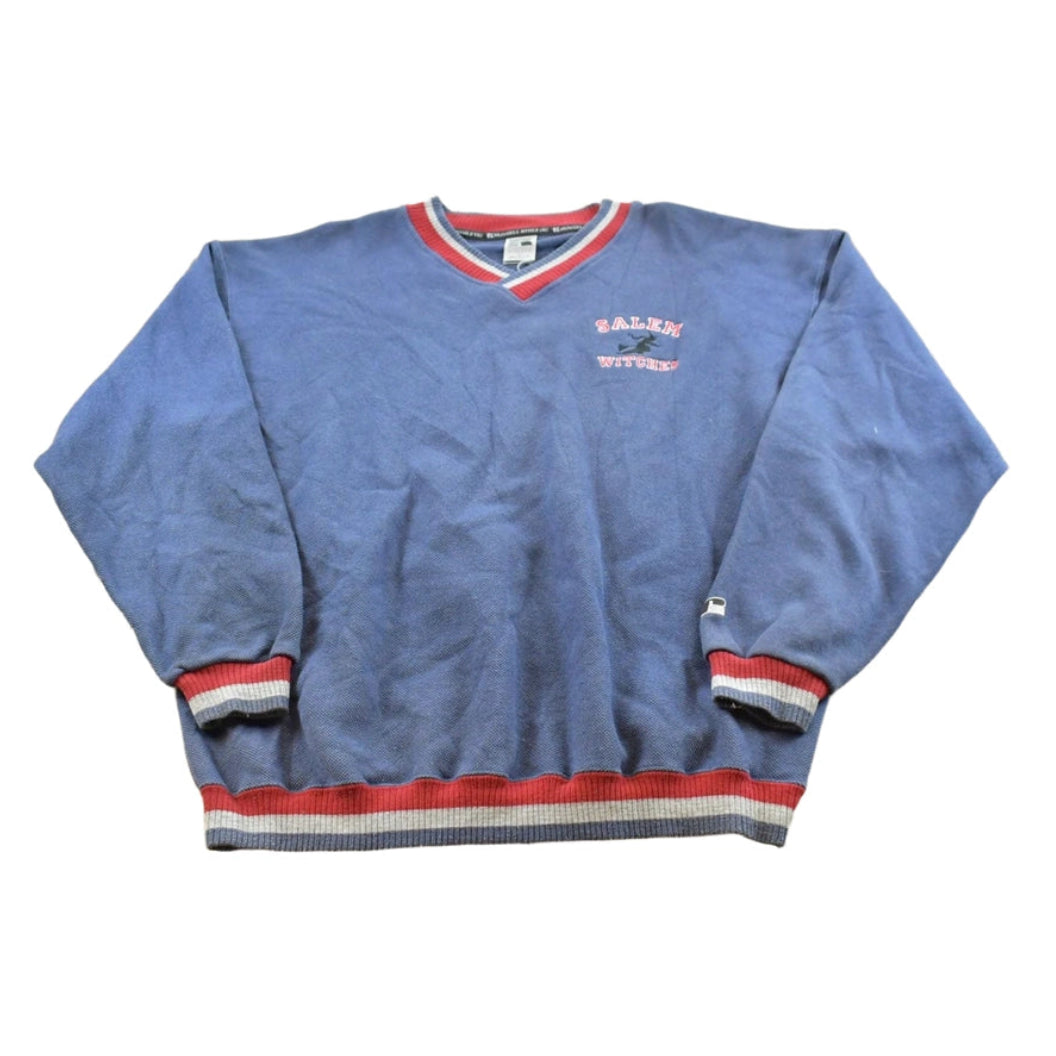 Vintage 1990s Russell Athletic Salem Witches Embroidered V-Neck Sweatshirt Men's L