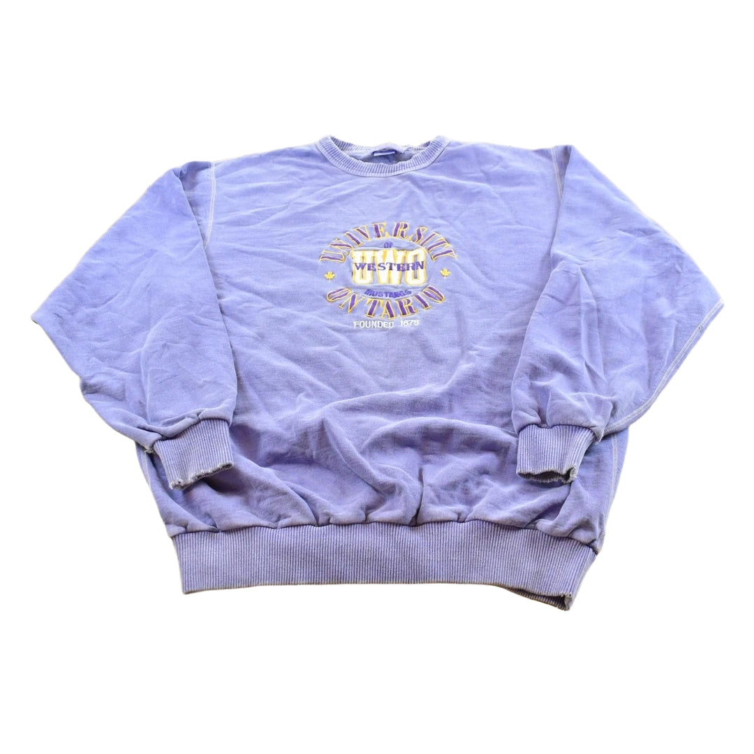 Vintage 1990s University of Western Ontario Mustangs Embroidered Crewneck Sweatshirt Men's L