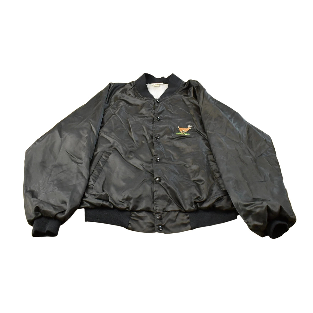 Vintage 1980s Deer Embroidered Satin Bomber Jacket Men's XL