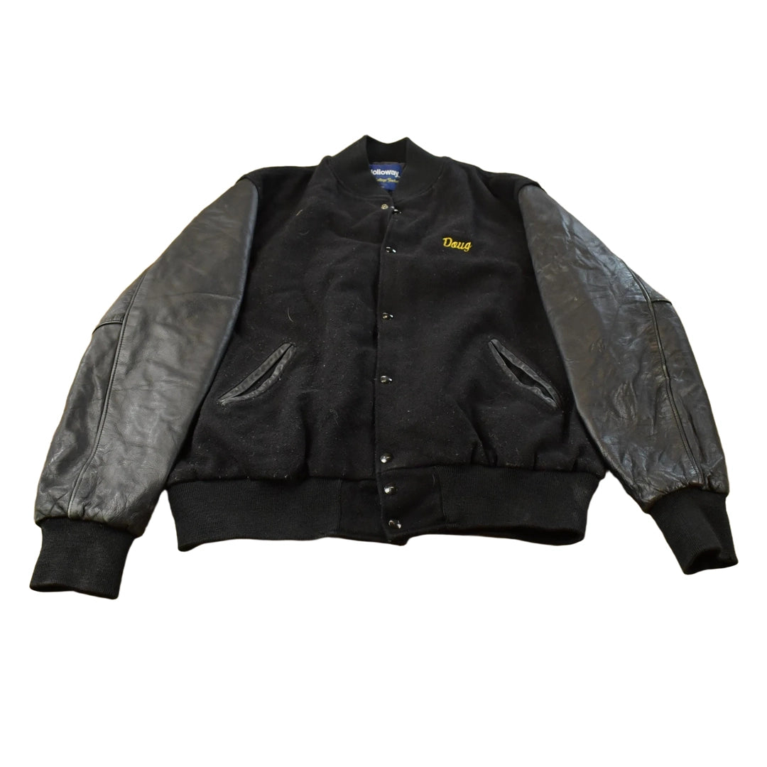 Vintage 1990s Holloway Embroidered Wool Leather Varsity Jacket Men's 2XL