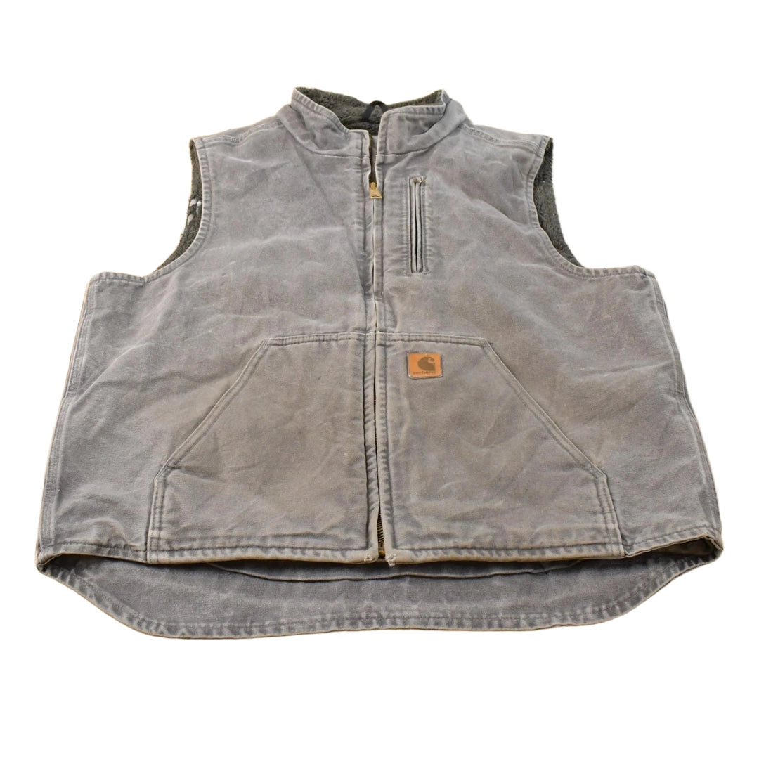 Vintage 2000s Carhartt Sun Faded Distressed Sherpa Lined Jacket Vest Mens L