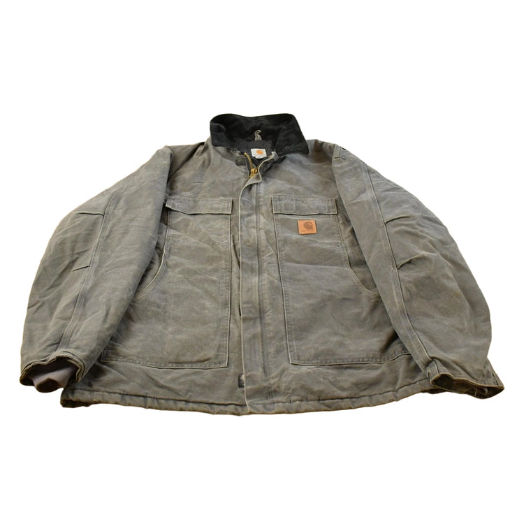 Vintage 1990s Sun Faded Distressed Carhartt Arctic Quilt Traditional Work Jacket Men's 2XL Tall