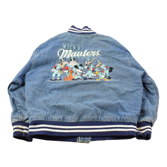 Vintage 1990s Disney Mickey Mouse Mick's Maulers Baseball Embroidered Jean Jacket Youth Small