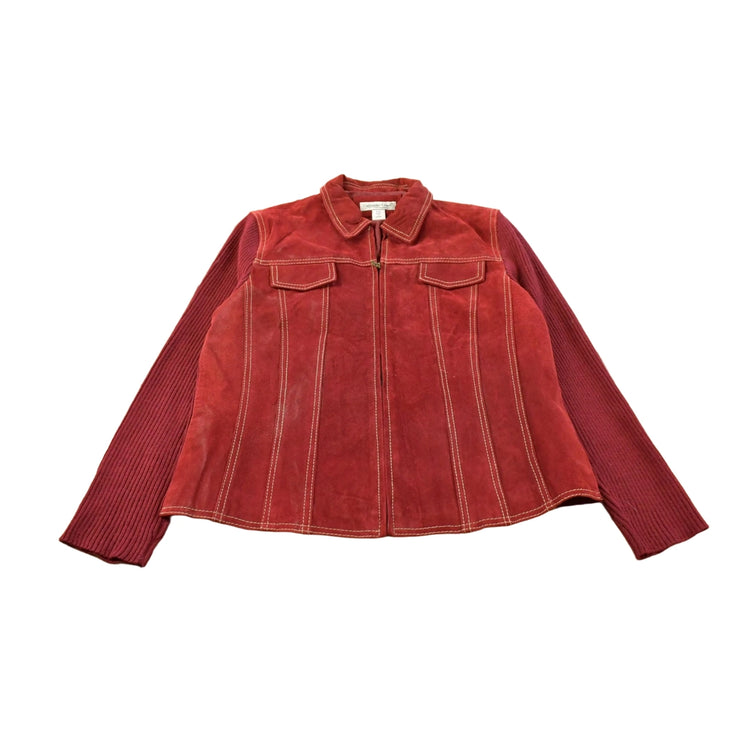 Vintage 1990s Cold Water Creek Leather Suede Knit Jacket Women's L