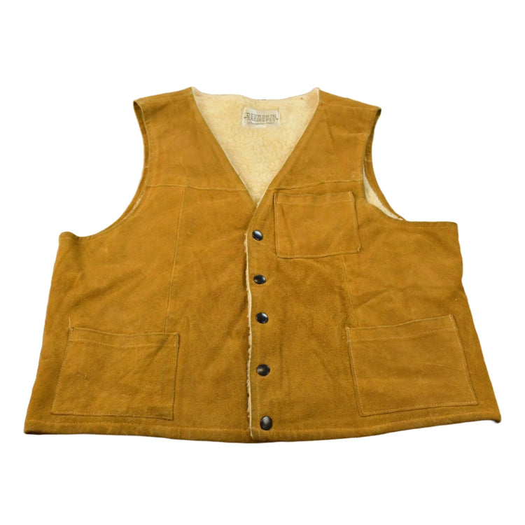 Vintage 1980s Deerskin Trading Post Western Leather Suede Sherpa Pile Lined Vest Jacket Men's M