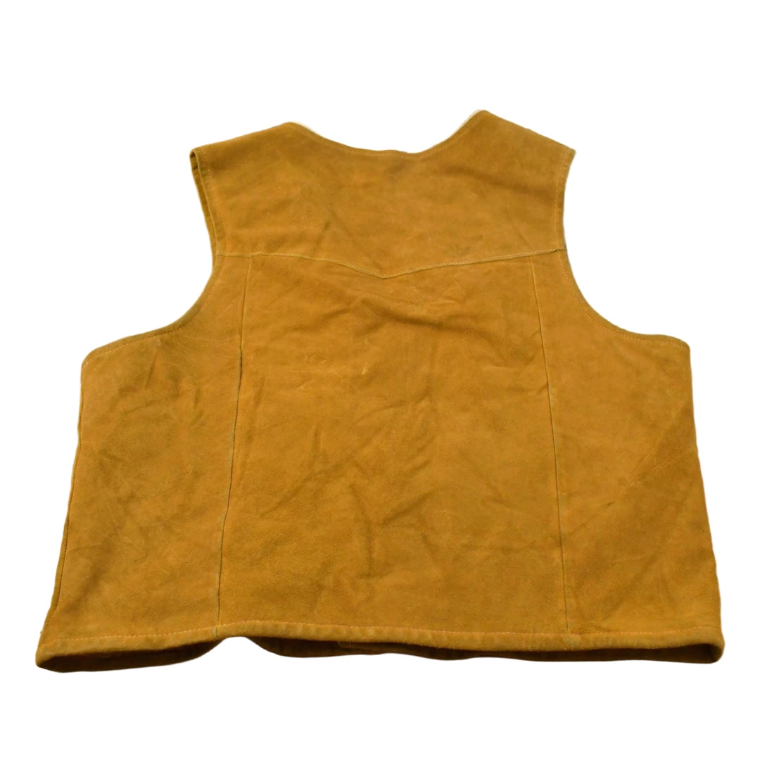 Vintage 1980s Deerskin Trading Post Western Leather Suede Sherpa Pile Lined Vest Jacket Men's M