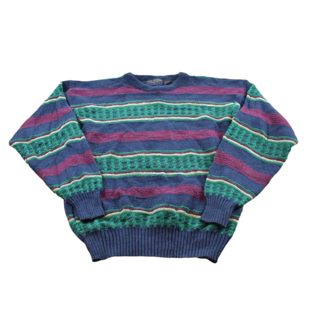 Vintage 1990s Van Heusen Acrylic Knit Striped Crewneck Sweater Men's M