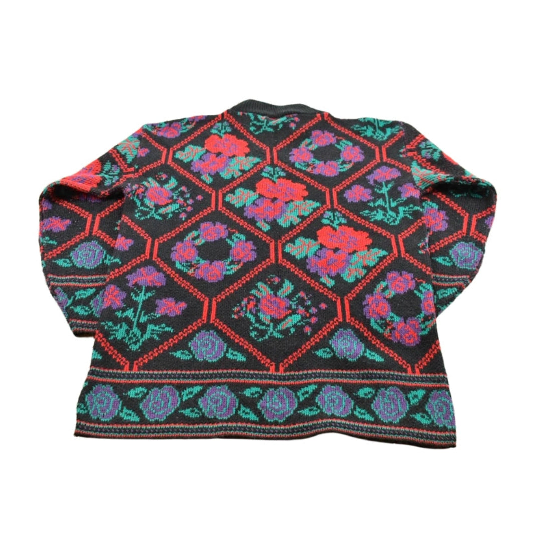 Vintage 1990s Laura Tyler Floral Acrylic Knit Crewneck Sweater Women's M