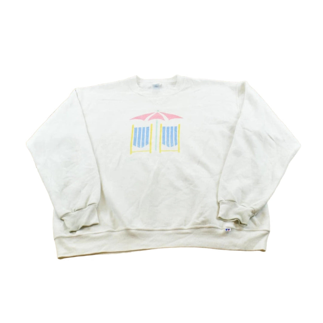 Vintage 1990s Russell Athletic Cape May Beach Chair Souvenir Crewneck Sweatshirt Men's L