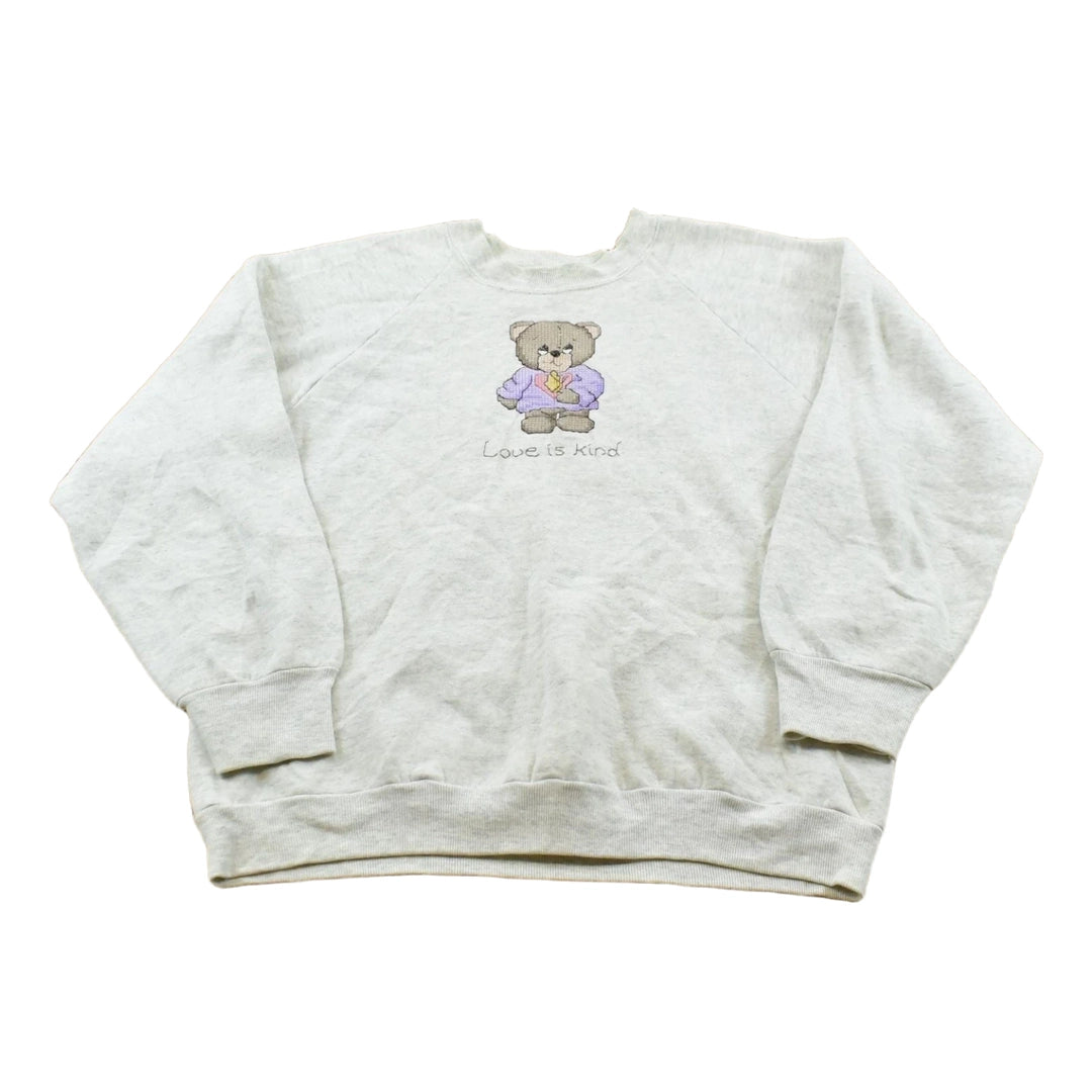 Vintage 1990s Embroidered Teddy Bear Love Raglan Crewneck Sweatshirt Men's S