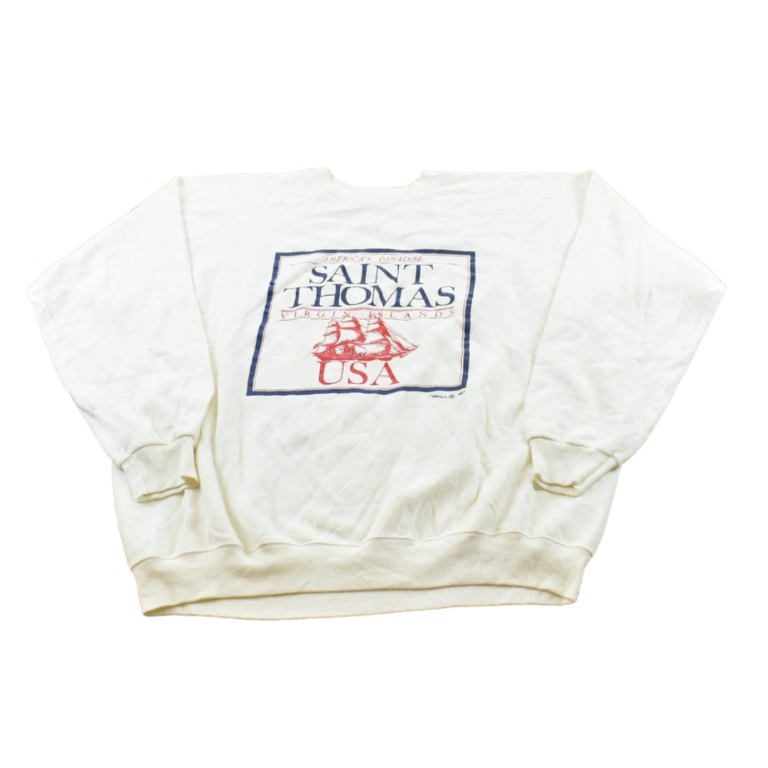 Vintage 1987 St Thomas Virgin Islands Sailboat Raglan Crewneck Sweatshirt Mens L